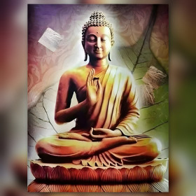 Kamnan Boeddha zittend meditatie diamond painting doek glinsterende steentjes