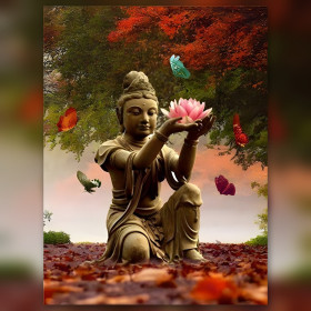 Boeddha Manee met roze lotusbloem glinsterende diamantstickers herfstkleuren