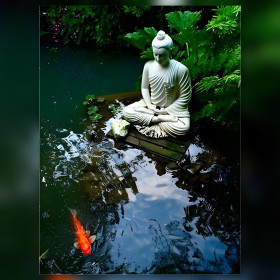 Paitoon Buddha diamond painting shiny rhinestones pond koi fish