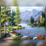 Chalet sul lago diamond painting strass brillanti paesaggio montano