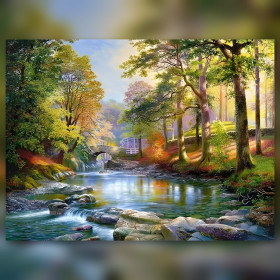 Diamond painting ponte foresta d'oro fiume autunnale strass brillanti