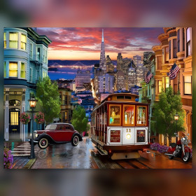 San Francisco cable car sunset diamond painting shiny rhinestones kit