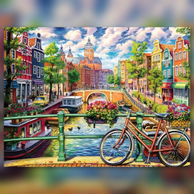 Breda diamond painting canal bicycle shiny rhinestones colorful cityscape artwork