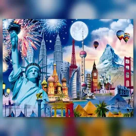 Worldine diamond painting global landmarks shiny rhinestones colorful kit