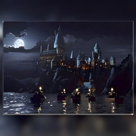 Diamond painting Aankomst bij Zweinstein verlicht kasteel nacht glinsterende steentjes