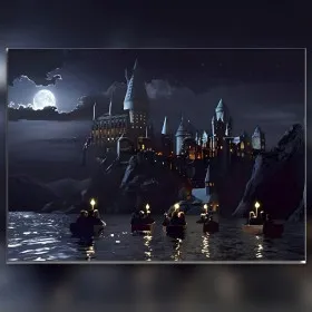Diamond Painting Ankunft in Hogwarts beleuchtetes Schloss Nacht glänzende Strasssteine