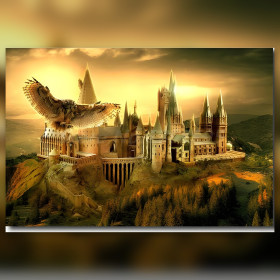 Schloss Hogwarts Diamond Painting Leinwand glänzende Strasssteine Eule