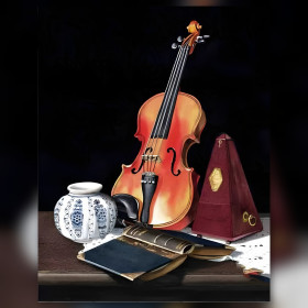 Diamond painting kit Violon Posé Sur Un Meuble sparkling rhinestones on canvas