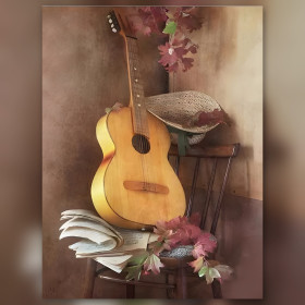 Diamond Painting Set Guitare Avec Un Chapeau glitzernde Steine auf Leinwand