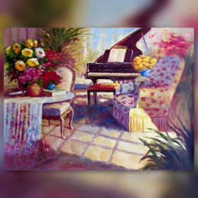 Diamond painting pianoforte floreale con mazzo colorato e strass brillanti