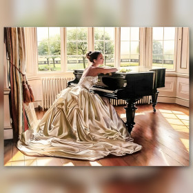 Diamond painting kit Piano Robe Mariée sparkling rhinestones on canvas