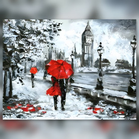 Diamond painting canvas London Big Ben red umbrellas shiny rhinestones