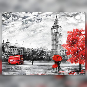 Diamond painting Big Ben London red tree double decker bus
