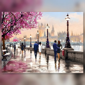 Diamond painting kade Londen glinsterende steentjes roze kersenbloesem