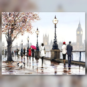 London riverside diamond painting autumn scene shiny rhinestones kit