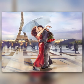 Diamond painting coppia innamorata sotto ombrello Torre Eiffel strass brillanti