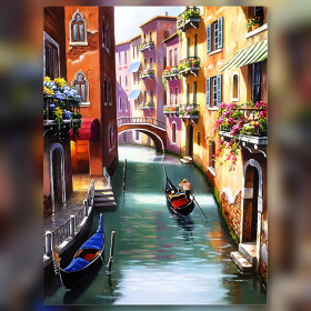 Venice canal diamond painting gondolas flowers sparkling rhinestones
