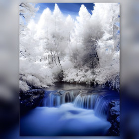 Cascata invernale bianca e blu diamond painting con strass brillanti