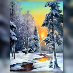 Diamond painting winterzon besneeuwd landschap glinsterende strass