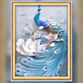 Blue porcelain peacock diamond painting white flowers sparkling rhinestones kit