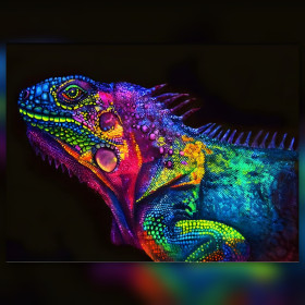 Neon veelkleurige leguaan diamond painting met glinsterende steentjes