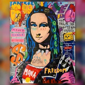 Toile diamond painting graffiti La Joconde strass brillants colorés
