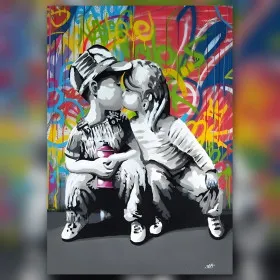 Diamond painting graffiti baiser enfants amour strass brillants toile