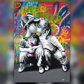 Diamond Painting Graffiti Kuss Liebe Kinder glänzende Strass Leinwand