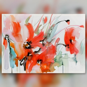 Diamond Painting Leinwand abstrakte rote Mohnblumen glänzende Strasssteine