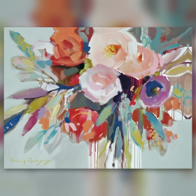 Bouquet de pavots roses et rouges en diamond painting brillant