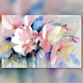 Diamond painting doek roze en blauwe papavers glinsterende steentjes