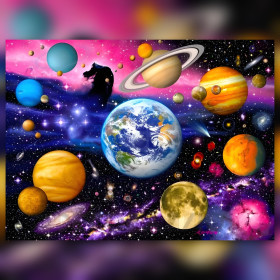 Tela diamond painting galassia lontana pianeti colorati strass brillanti