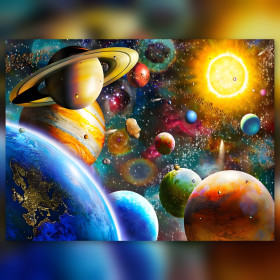 Schitterend heelal diamond painting doek kleurrijke planeten glanzende steentjes