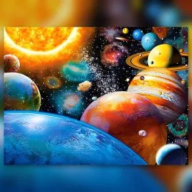 Diamond painting système solaire coloré avec planètes et strass brillants