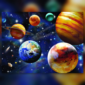 Balletto cosmico diamond painting pianeti colorati strass brillanti