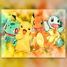 Toile de diamond painting Diamond Painting Pokémon Le Quatuor de Kanto Aquarelle broderie diamant kit complet