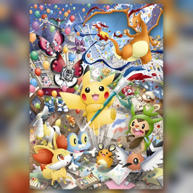 Feestelijke Pikachu diamant schilderij met glinsterende steentjes en kleurrijke Pokémon