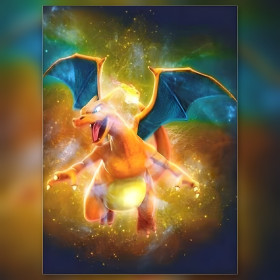 Shiny Charizard diamond painting with colorful rhinestones on canvas