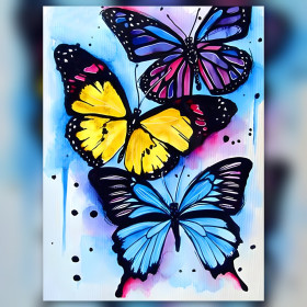 Watercolor trio butterflies diamond painting kit shiny rhinestones colorful