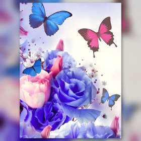 Blue roses and colorful butterflies diamond painting shiny rhinestones kit