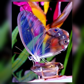 Schillernder Schmetterling Diamond Painting fertiggestellt mit funkelnden Strasssteinen und leuchtenden Farben