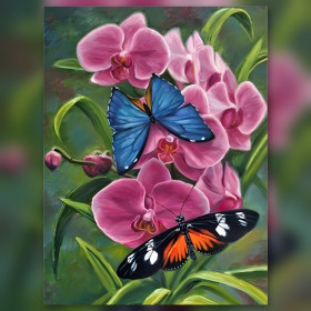 Orchidee rosa e farfalle blu diamond painting strass brillanti