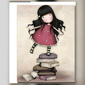 Ragazza in equilibrio su pila di libri diamond painting strass brillanti