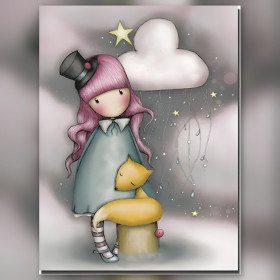 Diamond painting ragazza capelli rosa domatrice di nuvole strass scintillanti