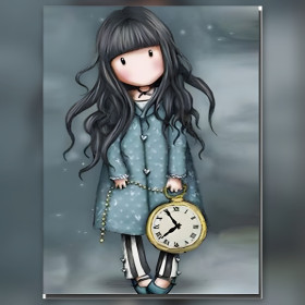 Diamond Painting Leinwand Mädchen mit langen Haaren hält glitzernde Strass-Uhr