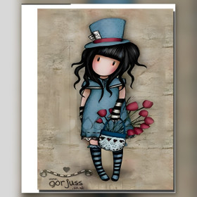 Toile diamond painting Le Chapelier Fou fille chapeau bleu strass brillants