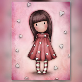 Diamond painting fille robe rose cœurs strass brillants