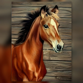 Jeune poulain brun diamond painting strass brillants toile terminée