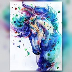Cavallo acquerello colorato con strass brillanti diamond painting