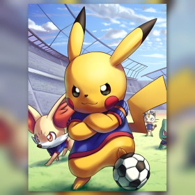 Glitterende diamond painting Kapitein Pikachu voetbal voltooide doek